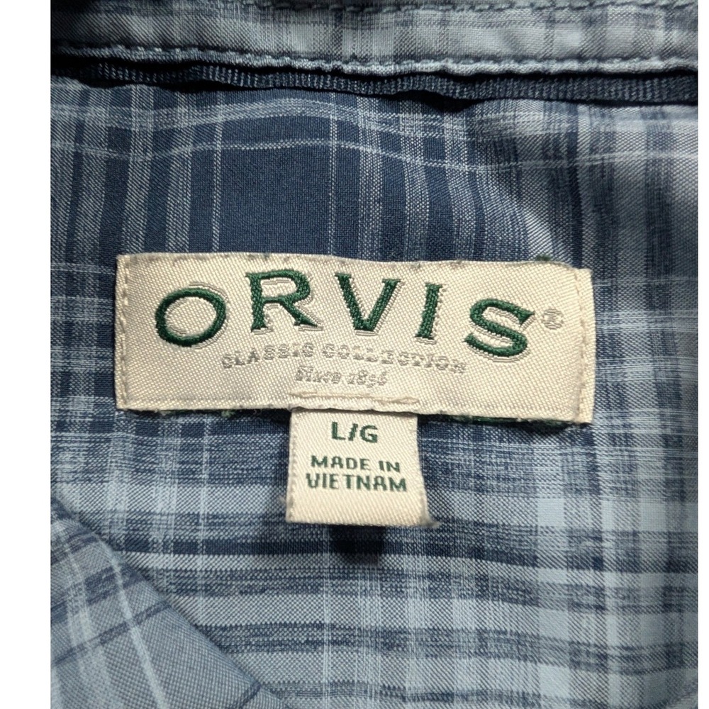Orvis Button Front Shirt Mens Large Blue Plaid Short Sleeve Pockets 1875212 - Picture 4 of 6